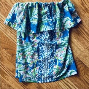Lilly Pulitzer Tropical Print Strapless Top Resort Vacation Wear Size XS